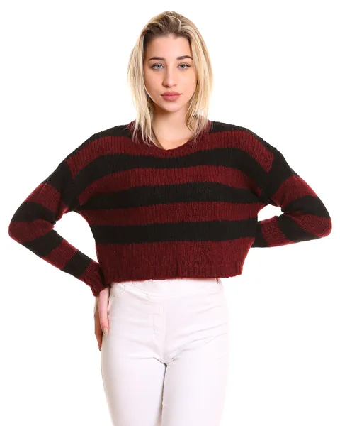 pull court rayé bordeaux et noir