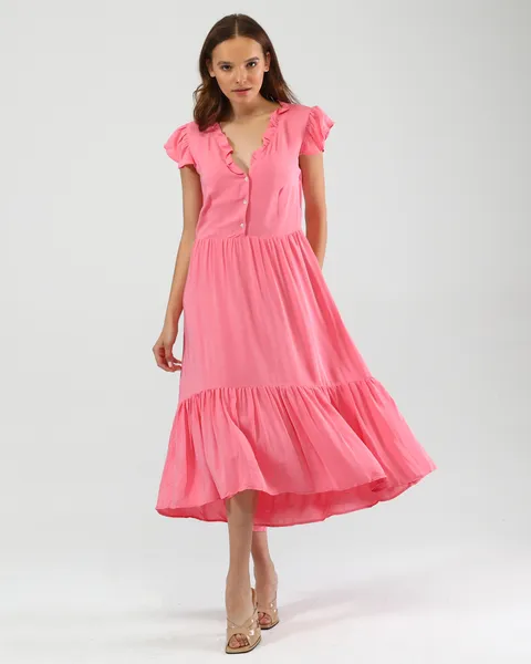 robe maxi a volant rose