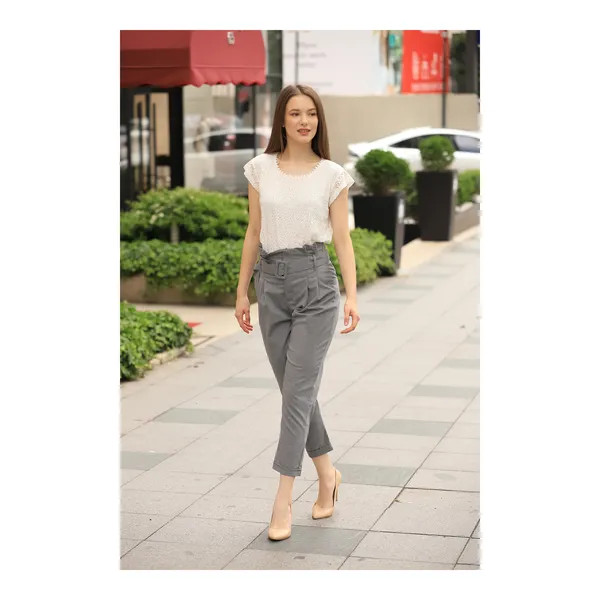 pantalon gris ceinture intégrer