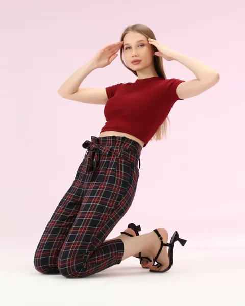pantalon carotte tartan